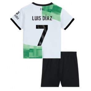 Liverpool Luis Diaz #7 Bortaställ Barn 2023-24 Kortärmad (+ Korta byxor)